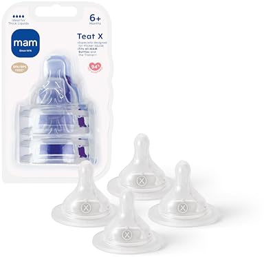 MAM Sauger Größe X, extra schneller Durchfluss, 4 Stück | Entwickelt für dickere Flüssigkeiten, geeignet ab 6 Monaten, passend für alle MAM Flaschen, Baby-Zubehör