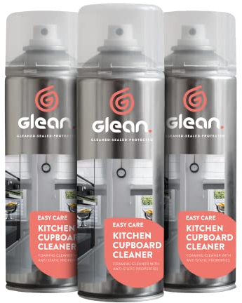 GLEAN Kitchen Cupboard Cleaner | 3 x 400 ml | Cleans & Protects High Gloss, Plastic & Laminate Cabinets | Anti-Static Foaming Spray for Cleaning Kitchen Cabinets | Streak-Free Shine
