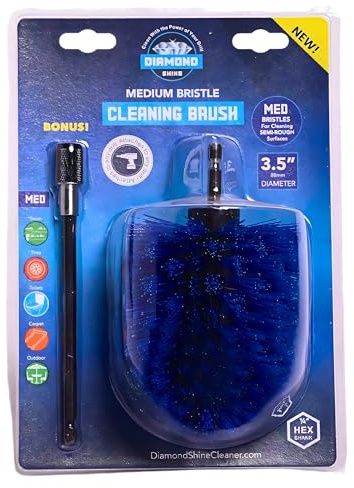 Diamond Shine Drill Brush Attachment & 6 Inch Extension - Scrubbing and Cleaning - Toilet, Sink, Grout, Tile, Floor, Bathtub, Shower