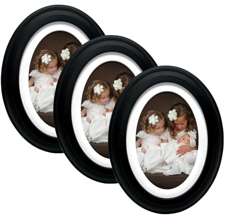 irbaniland Bilderrahmen für Bilder, Fotos, oval, zum Aufhängen, rund, Heimdekoration, Weiß, Schwarz, Dekorationswerkzeug, Tischplatte, Vintage, Schwarz, 12,7 x 17,8 cm, 3 Stück