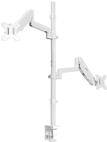 VIVO Dual Monitor Arm Extra Tall Mount for Screens up to 32 inches, Pneumatic Height Adjustment, Full Articulating Heavy Duty VESA Stand with Desk C-clamp and Grommet, White, STAND-V012KW