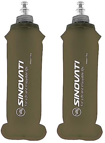 SINOVATI Borraccia pieghevole in poliuretano termoplastico, morbida, senza BPA, per sport, zaino, bicicletta, escursionismo, jogging, trekking, campeggio e arrampicata (colore grigio scuro, 500 ml x 2