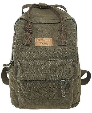 TeeYee Canvas Rucksack Damen Backpack mit Griff Medium Kapazität Mädchen | Daypack für Schule Alltag Arbeit,Schulrucksack mit Mehre Fächer,Grün