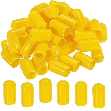 sourcing map 50 Stück Gummi Endkappen 10 mm PVC Vinyl Kunststoff Schutzkappen Abdeckung für Schrauben Bolzen Gewinde Metallstäbe Elektrokabeln Drahtseile Bowdenzug Rund Rohr Zaunpfosten, Gelb