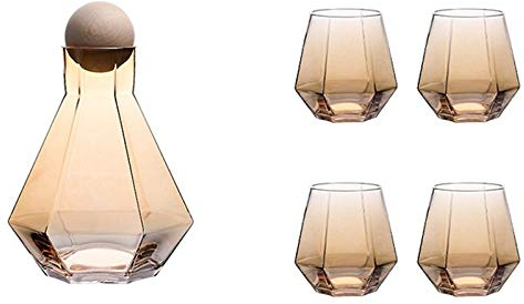 Guvkeug Diamond Whiskey Glasses Sets Water Kettle with Wood Ball Lid Clear Jug for Juice Cocktail Wine Glasses Set -
