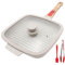 RANX INGST Bistecchiera Antiaderente con Maniglia Rimovibile, Padella Griglia con Coperchio, Pietra 26 x 24 cm Quadrata per Induzione, Alluminio pressofuso - Bianco