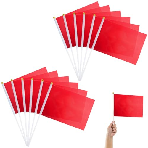 Mini Banderas,Banderas Pequeñas De Manivela,Banderas De Palo De Mano,Para El Día Nacional Festivo,Fiestas,Desfiles,Juegos De Fútbol,Eventos Deportivos,Decoración De Bares,12pc(Rojo)