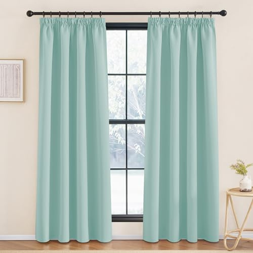 KGORGE Blickdichte Vorhänge Hitzeschutz Thermovorhang mit Kräuselband | Hellgrün,2er Set,220 x 140 cm(HxB),Thermo Vorhang gegen Hitze für Schienensystem,Verdunkelung,Sonnenschutz,für Wohnzimmer