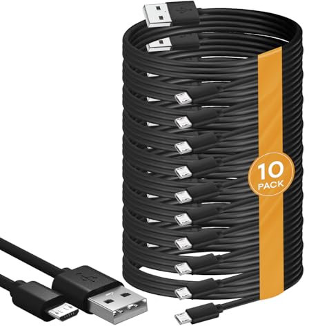 BRENDAZ Lot de 10 câbles micro USB vers USB pour transfert de données, compatible avec tablette Kindle Fire HD, Xbox One S X, Galaxy S6, S7 Edge J7, Note 5 4 (1,8 m)