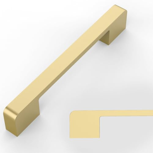 Amerdeco 10 Pack Brushed Gold Cabinet Pulls - 5 Inch(128MM) Hole Centers Kitchen Handles for Cabinets and Cupboards AM018
