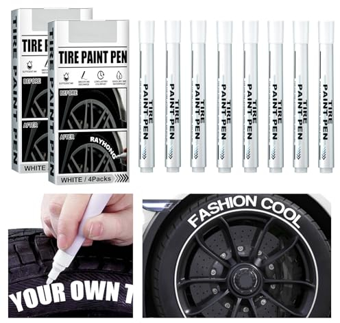 Thoquene 8 Stück Auto Reifenmarkierungsstift, Reifenstift Weiß Wasserfest, Schnell Trocknende Reifen Stift