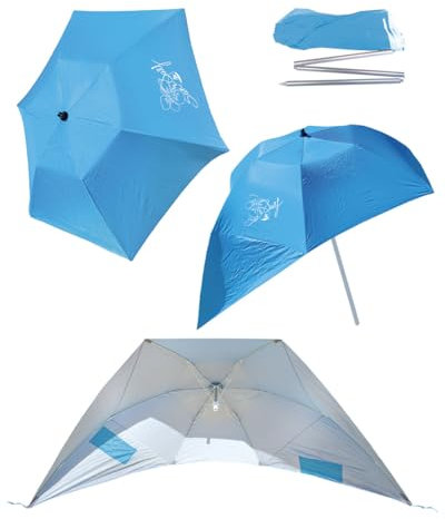 SUN & SURF Parasol compact triple forme 180 cm Parasol pliable abri solaire UPF 50+ UV. Super résistant 60 cm plié. Sac inclus, grand bleu