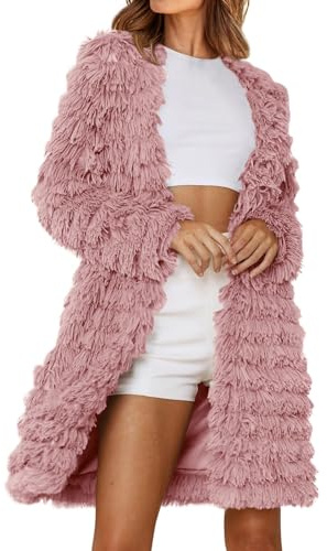 Angxiwan Order Again from My Recent Orders Cardigans for Women UK Women's 2023 Winter Faux Jackets Fall Fashion Open Front Long Shaggy Coat Outerwear Womens Women Sale Clearance Pink