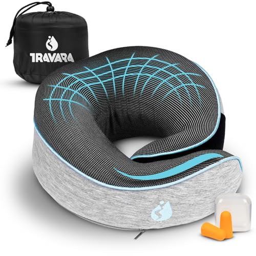 TRAVARA Nackenkissen Flugzeug - Memory Foam - Kompakter Reisekissen für Lange Flüge - Nackenhörnchen Erwachsene - für Auto - Flugzeug Kissen - Ihr Essentialer Reisebegleiter - Grau