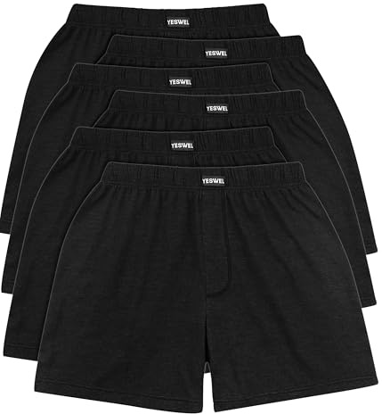 YESWEL 6er Pack Boxershorts Herren, Lockere Baumwolle Unterhosen Männer, Weit Retro Unterwäsche(Schwarz,XL)