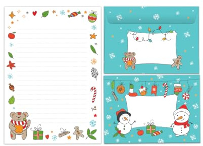 Briefpapier-Set für Weihnachten Bär Blöcke Umschläge Kindermotiv für Mädchen Jungen Weihnachtsbriefpapier Weihnachtspapier Brief an Weihnachtsmann (Block A5 mit 25 Blätter + 15 Umschläge)