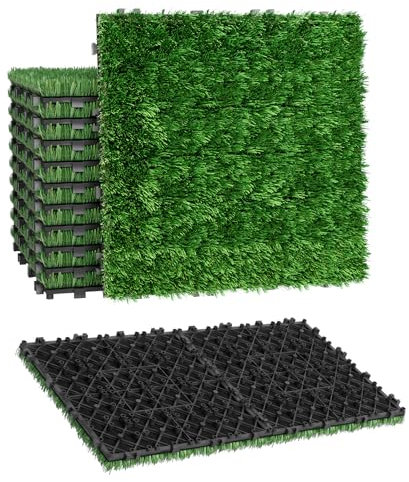 NAIZY Piastrelle per terrazze artificiali, 55 pezzi, 30 x 30 cm, per balconi, pavimenti con sistema di piastrelle a clic, in polietilene, ritagliabili, per giardino, balcone, terrazza