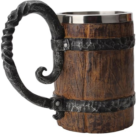 Boccale da birra barile,550 ml boccale da birra secchio antico portatile - Tazza da birra a doppia parete con manico Bicchieri multifunzionali in acciaio inossidabile per succo di bevanda