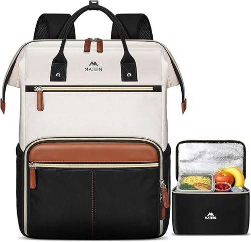 MATEIN Laptop Backpack with Lunch Box, 15.6 Inch Lunch Backpack for Women, College Computer Back Pack Work Backpacks with Insulated Lunchbox Meal Prep Bag for Teacher Nurse Commute Office, 2Pcs Set