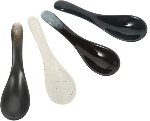 Cabilock Cucchiai Di Ceramica Piccoli Motivo Marmorizzato, Design Ergonomico Per Zuppa e Cibo, Set Da 4 Pezzi Leggero Per Picnic e Uso Quotidiano
