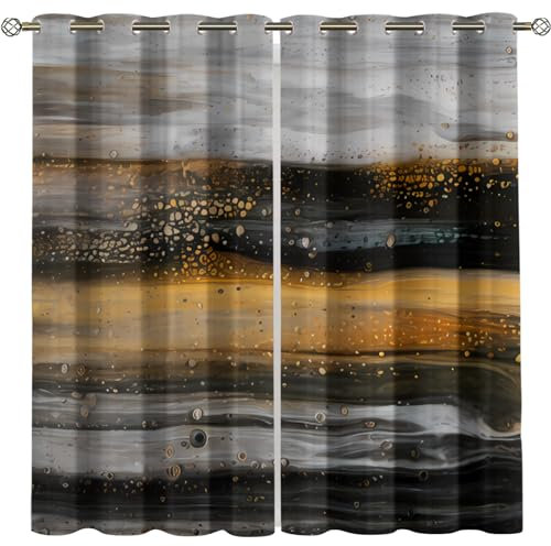Kinder Gardinen Kinderzimmer Junge Mädchen Blickdicht Flüssige Kunststruktur In Schwarzgold 140X160Cm 2Er Set Verdunkelungsvorhang Thermovorhang Hitzeschutz Vorhänge Wohnzimmer Schlafzimmer Vorhäng