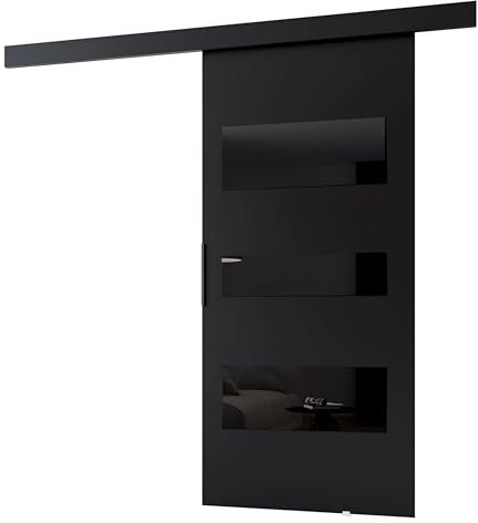 MINIO go for it - Schiebetür Komplettset CLEAN C, Schiebetüren, Wandmontage, Schiebetürsystem, Zimmertüren (Schwarz, 96x205 cm)