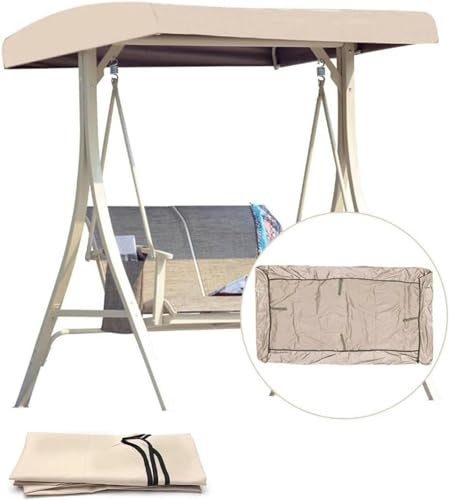3 Seater Replacement Canopy Swing Top Cover, Waterproof Swing Canopy Top Cover for Garden Outdoor Swing Chair Patio Bench Black, Beige, 213 * 122 * 23cm