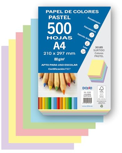 Dohe - 5 blandade färger, A4-papper (21 x 29,7 cm), tjocklek 80 gr/m², tryckta ark, ritningar, hantverk, dekoration, bindning