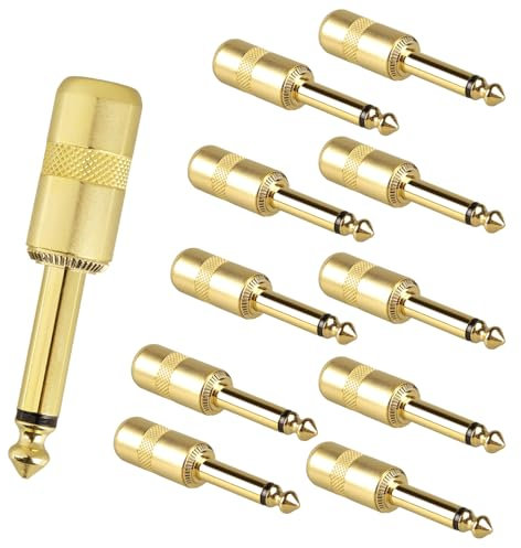 Mr.Power 10 Pack 6.35mm 1/4 Inch TS Mono Male Solderable Audio Connector, DIY Cable Crafting Repair for Studio, Stage Performances, Home, Karaoke, Musical Instrument, DJ Equipment, Musician(Gold)