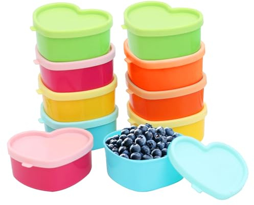 10 Pcs Small Food Containers with Lids, Small Plastic Containers with Lids | Heart-Shaped Snack Airtight Kitchen Food Set, Reusable for Condiments, Lunch, Yoghurt, Salads