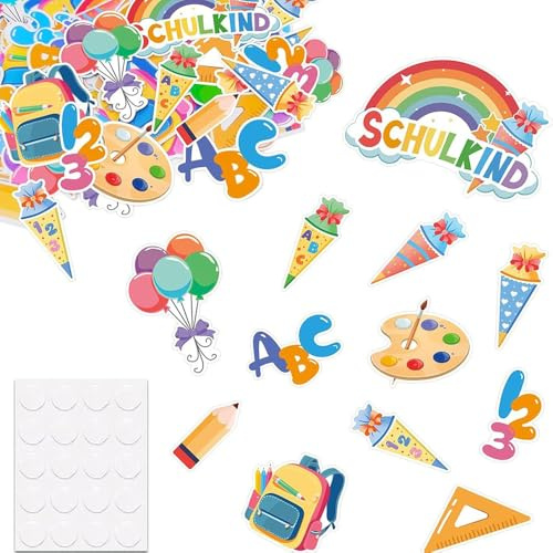60 Stück Einschulung Konfetti Bunt, Streudeko Schultüte ABC 123 Zahlen Buchstaben Tischdeko für Schulanfang, Schuleinführung, Schulkind 2025 Jungen Mädchen, Einschulung Deko Dekoartikel