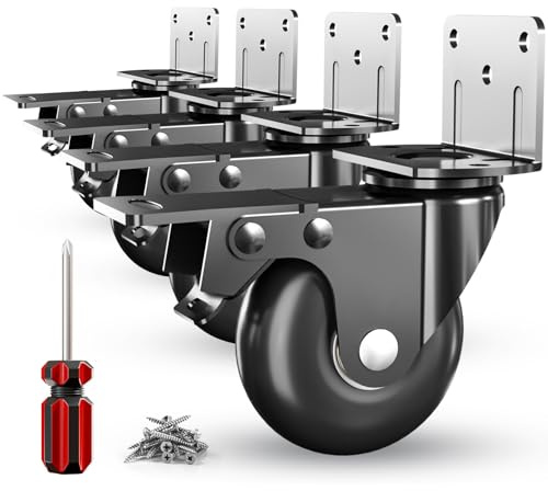 Side Mount Plate Caster Wheels - Thickened L-Shaped Mounting ，Heavy Duty 800 LBS，Set of 4 with Brake，360° Swivel，Locking，Castor Wheels for Furniture，Carts，Cabinet，Table(Black, 2 inchs)