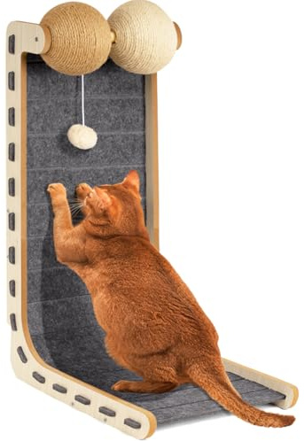 Nxwjoy Cat Scratcher Felt Cat Scratch Pad for Cats with Sisal Balls Cat Scratching Board Large Scratchers for Indoor Adult Cat Scratching Furniture Protector Post Toy L Shape 28.4 Inch Grey
