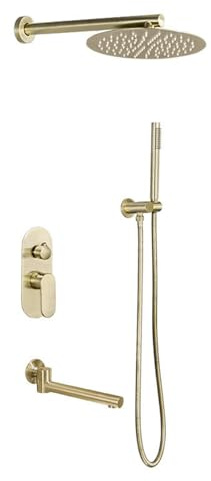 Pommeau de Douche encastré, mitigeur de Douche Mural, Eau Chaude et Froide, poignée Unique, 3 Fonctions, Ensemble de mitigeur de Douche encastré en Laiton, Or brossé,Brushed Gold-A