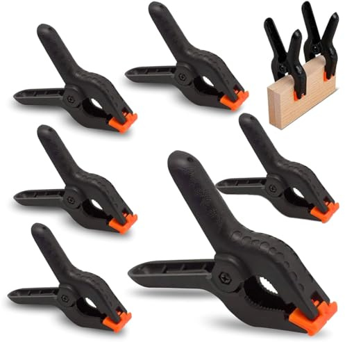 Uqingo 3 Inch Nylon Spring Clamps, 6 Pack Heavy Duty Plastic Work Clips with Moveable Jaws, Extra Strength Clamp Set for Woodwork, DIY Projects, Photo Studio, Artwork, Craft and Photography Backdrop