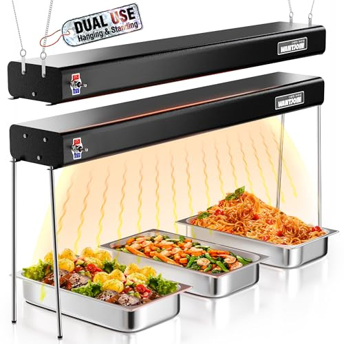 WantJoin Food Heat Lamp - 35 Inch Commercial Food Warmer Lamp Strip, 750W 86-176°F/30-80°C Electric Aluminum Hanging & Freestanding Dual-Use Heat Lamps for Kitchen Catering Restaurant Buffet, Black