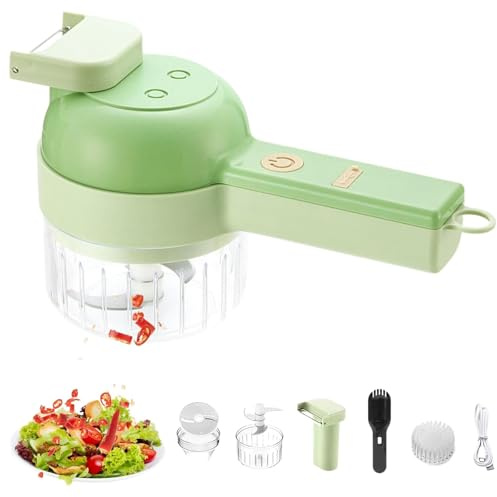 Electric Chopper, 4 in 1 Vegetable Chopper Electric, Fruit Slicer, Multi-Functional Portable Electric Vegetable Cutter Set for Garlic, Peppers, Onions, Celery, Ginger, Meat