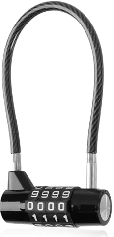 4 Digit Code Combination Padlocks Long Safety Lock Cabinet Door Handle Padlock Steel Cable Padlocks Waterproof Outdoor Safety Long Shackle Small Handheld Outdoor for Sheds Gyms Lockers Suitcase Black