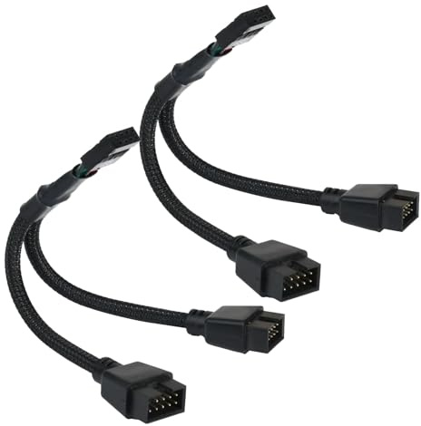 AYHYHLJZJ USB 2.0 9 Pin Splitter Placa base, USB 2.0 9 pines a doble cable de extensión, 2 piezas negro de nylon trenzado, USB Splitter Motherboard 1 a 2, USB Pin para ordenador PC Placa base