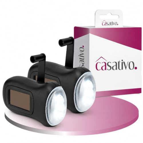 Casativo 2er-Set Praktische LED-Dynamo-Taschenlampe mit Handkurbel und Solarpanel, 3 High Power LEDs, 20 lm, Li-Ion-Akku, ideal bei Camping, Reisen, Outdoor