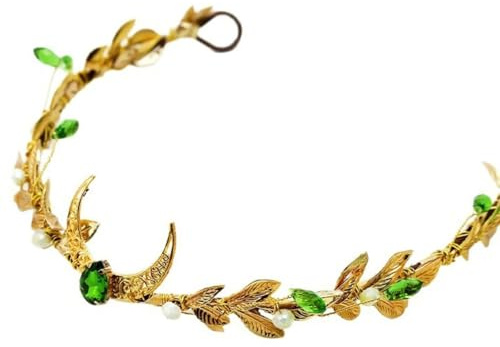 RUNRAYAY Gold handgefertigte Mond-Elfen-Krone, Elfen-Reif, Wald-Kopfschmuck, Feen-Göttin-Tiara, mittelalterliche Königin, Zubehör für Frauen und Mädchen, Halloween, Cosplay, Renaissance-Zubehör.
