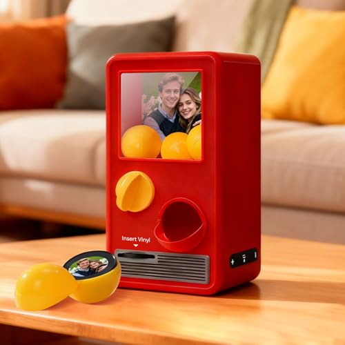 Soview Personalized Music & Photo Gachapon Machine - Custom Mini CD Vinyl Records Retro Vending Machine Can Play Songs Customize Capsule Claw Machine Christmas for Her Him (Multicolor)