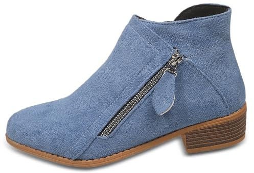 Sunporx Femmes Daim Bottines Classiques | Fermeture éclair latérale Talons Bas Décontractées À la Mode Forme Les Quatre Saisons Mode Large Bottes de Marche