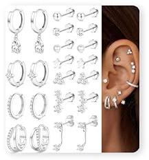 Dochais 11 Paia Orecchini Acciaio Chirurgico Placcati Oro 14K Orecchini Ipoallergenici Donna Piercing Orecchio Piccoli Cerchio Bottone Set CZ Cartilagine Trago Conch Helix Piercing Gioielli
