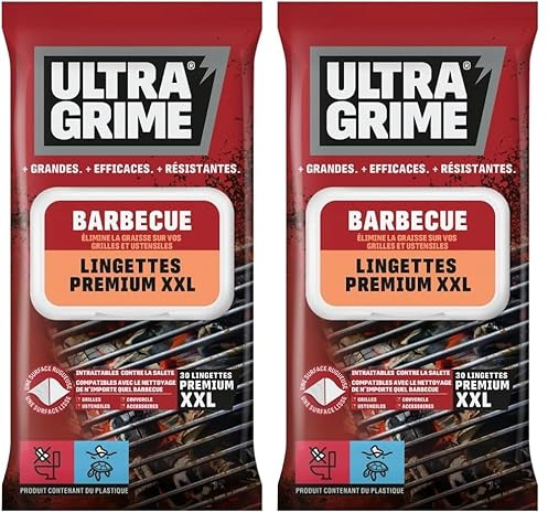 UltraGrime Barbecue Lingettes Nettoyantes XXL - 30 Grandes Lingettes Robustes Pour BBQ - Polyvalentes Pour Le Nettoyage (Lot de 2)