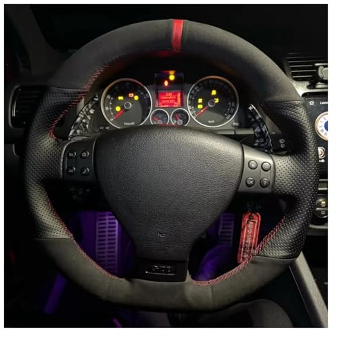Steering Anti-slip Cover Black Suede Leather Car Steering Wheel Cover For VW For Golf 5 Mk5 For GTI R32 For Passat R GT 2005 Accessory Decoration(Black Thread)