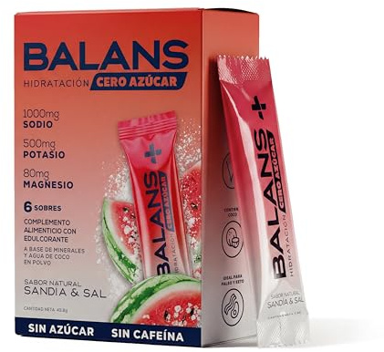 Balans | Electrolitos en Polvo Sin Azúcar | Sodio, Potasio, Magnesio y Agua de Coco | Hidratación Deportiva | Caja 6 Sobres | Sabor Sandía