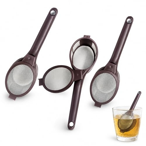 3 PCS Coffee Strainer and Tea Strainer Set, Fine Mesh Filter Spoon for Loose Tea and Coffee Grounds, Long Handle Design for Home Office Travel Camping, Reusable Metal Tea Strainer