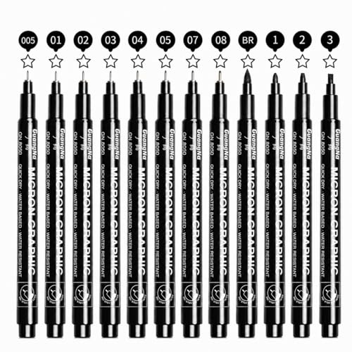 Fineliner Pens, 12 Pack Black Technical Drawing Pens, Fine Line Markers