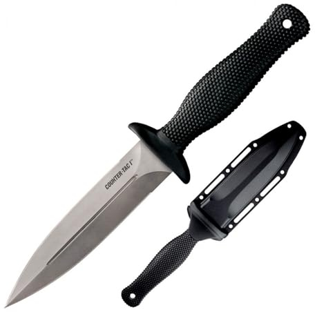 COLD STEEL COUNTER TAC I 5 Japanese AUS8A w/ Stonewash Finish Spear Point Fixed Blade Multi-Purpose Tactical Game Hunting Boot Knife, 4-1/2 Kray-Ex Handle, Weather-Resistant Secure-Ex Sheath